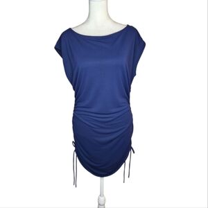 St. John Navy Ruched Side Tie Short Sleeve Tunic Top Size M